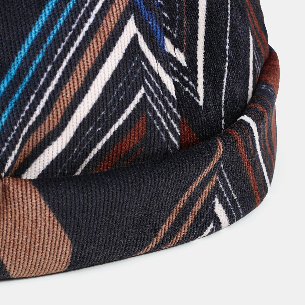 
	Collrown Men & Women Corduroy Patchwork Color Irregular Stripe Geometric Pattern Fashion Casual Brimless Beanie Landlord Cap Skull Cap