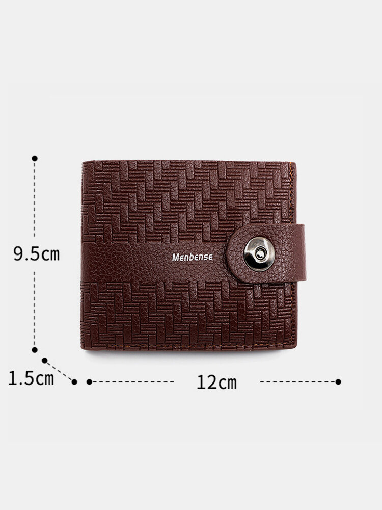 
	Men Artificial Leather Vintage Embrossed Design Brief Short Wallet Magnet Button Interior Zipper Pocket Slim Purse