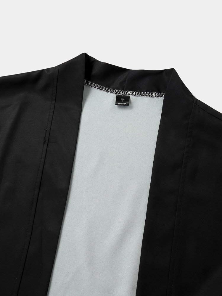 
	Mens Japanese Style Wave Print Open Front Kimono Two Pieces Outfits