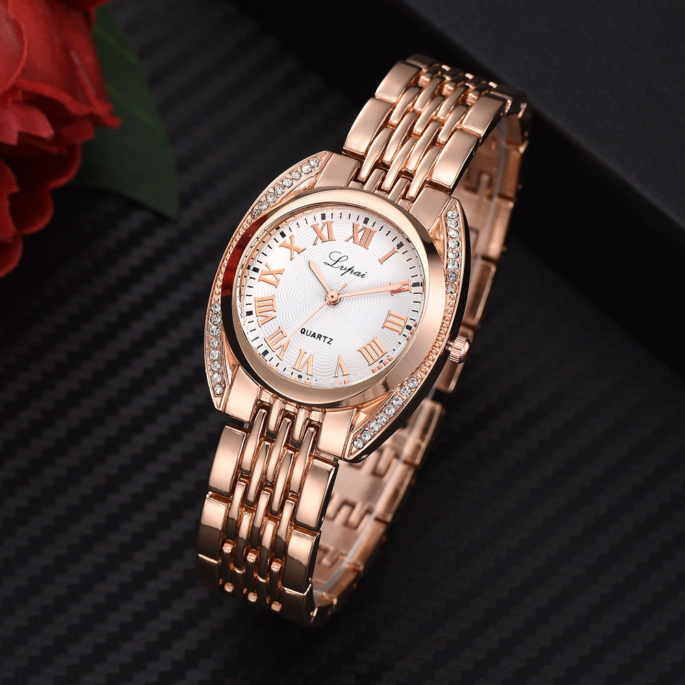 
	Trendy Roman Number Quartz Watch Casual Stainless Steel Women Watch