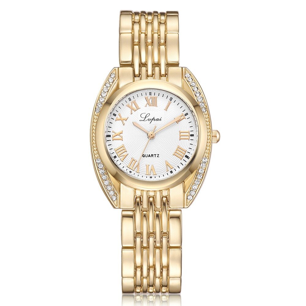 
	Trendy Roman Number Quartz Watch Casual Stainless Steel Women Watch