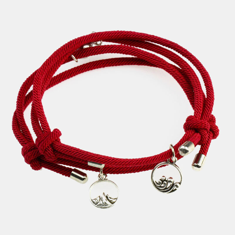 
	2 Pcs Mountain Alliance Eachother Pendant Couple Bracelets Set Magnetite Braided Hand Rope Bracelets