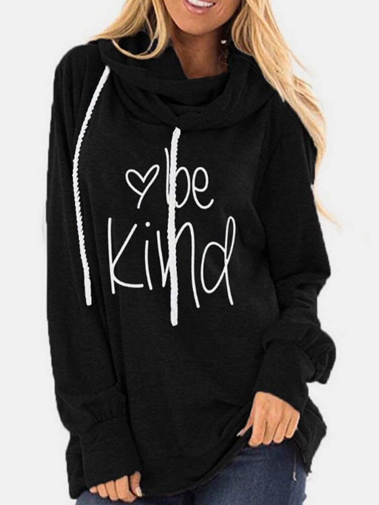 
	Letter Print Turtleneck Long Sleeve Casual Sweatshirt For Women