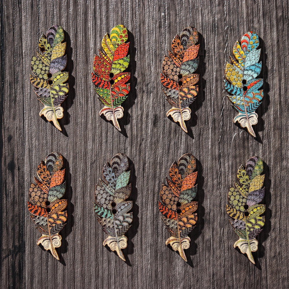 
	50 Pcs Feather Shape Natural Wood Sewing Buttons Fastness DIY Wooden Buttons Handcraft Material