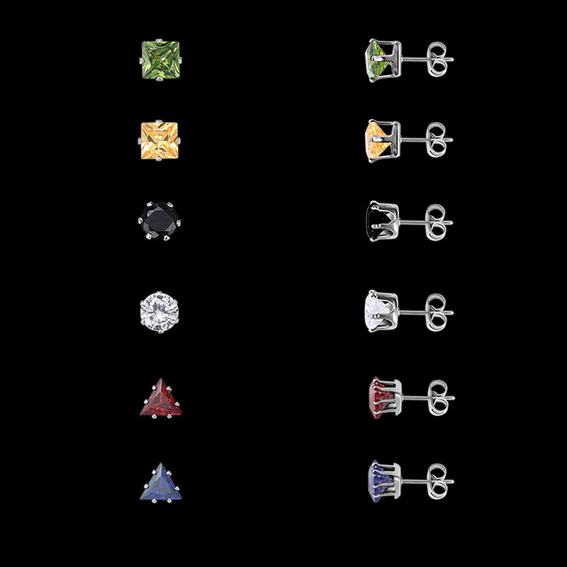 
	12Pcs Shinning Zircon Multiple Shape Geometric Stud Earrings Daily Accessories