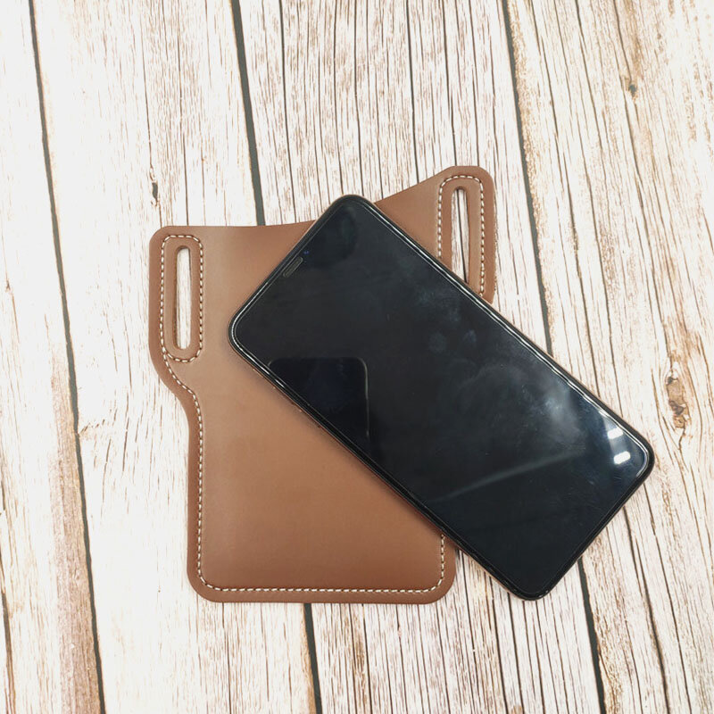 
	Men EDC 6.3 Inch Leather Phone Holder Waist Belt Bag