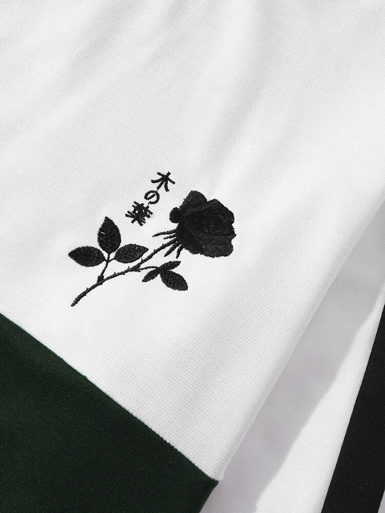 
	Mens Rose Japanese Embroidery Patchwork Sweatshirt Long Two Pieces Outfits