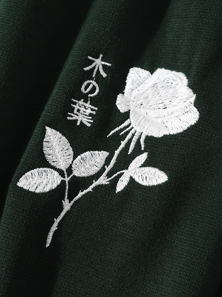 
	Mens Rose Japanese Embroidery Patchwork Sweatshirt Long Two Pieces Outfits