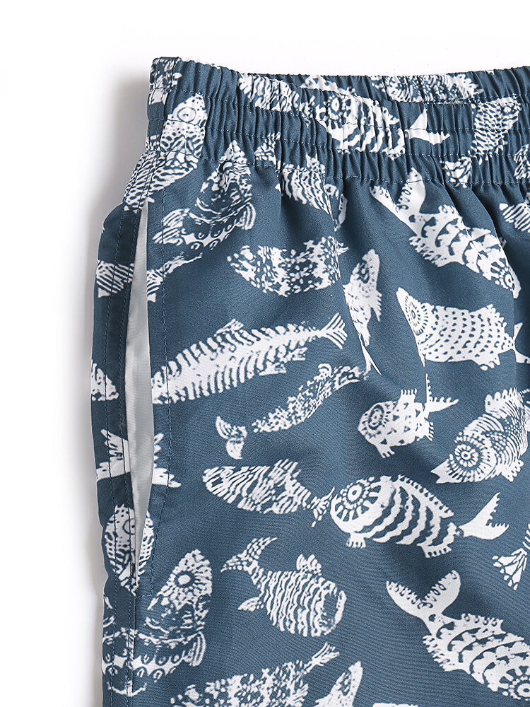 
	Mens Vintage Fish Pattern Quick Dry Swim Trunk With Mesh Lined