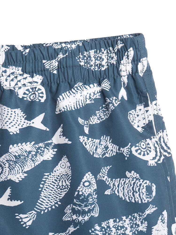 
	Mens Vintage Fish Pattern Quick Dry Swim Trunk With Mesh Lined