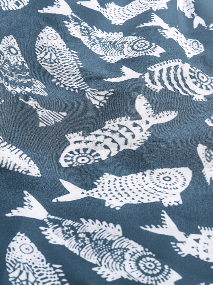 
	Mens Vintage Fish Pattern Quick Dry Swim Trunk With Mesh Lined