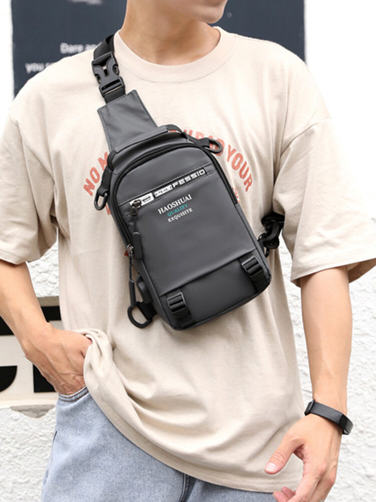 
	Men Nylon Fabric Casual Portable USB Charging Design Chest Bag Waterproof Daily Crossbody Bag