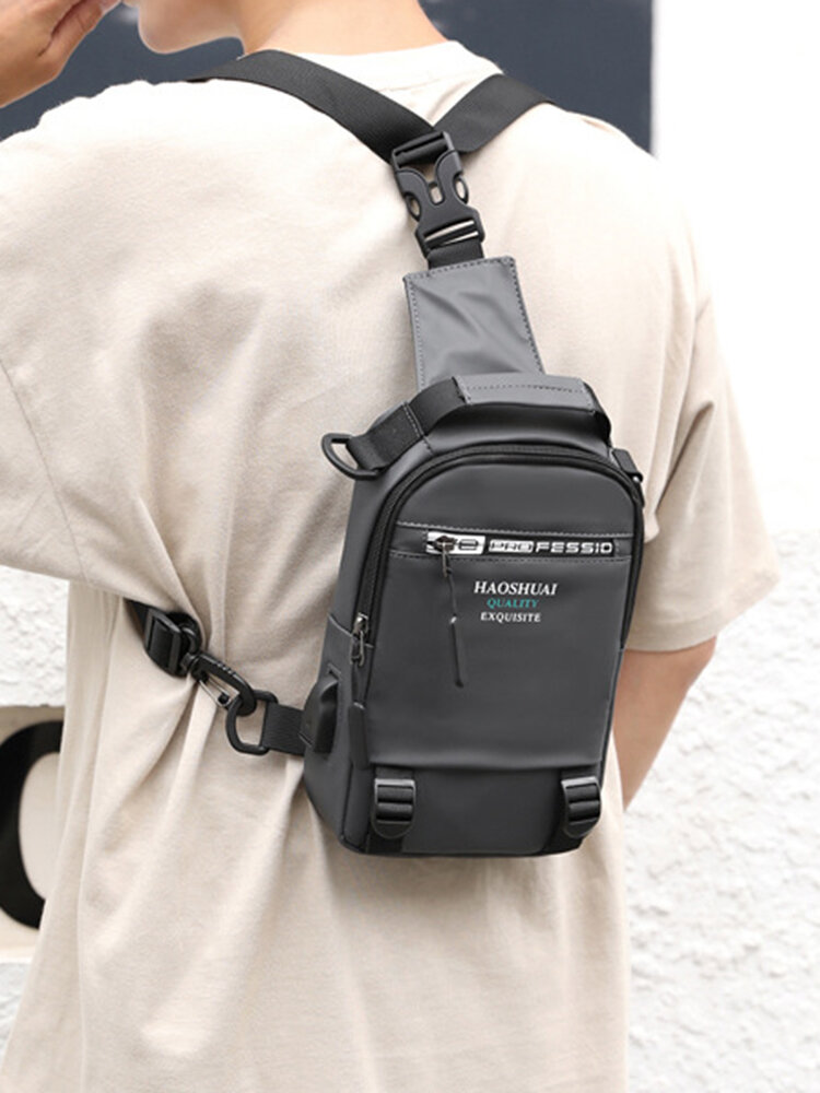 
	Men Nylon Fabric Casual Portable USB Charging Design Chest Bag Waterproof Daily Crossbody Bag