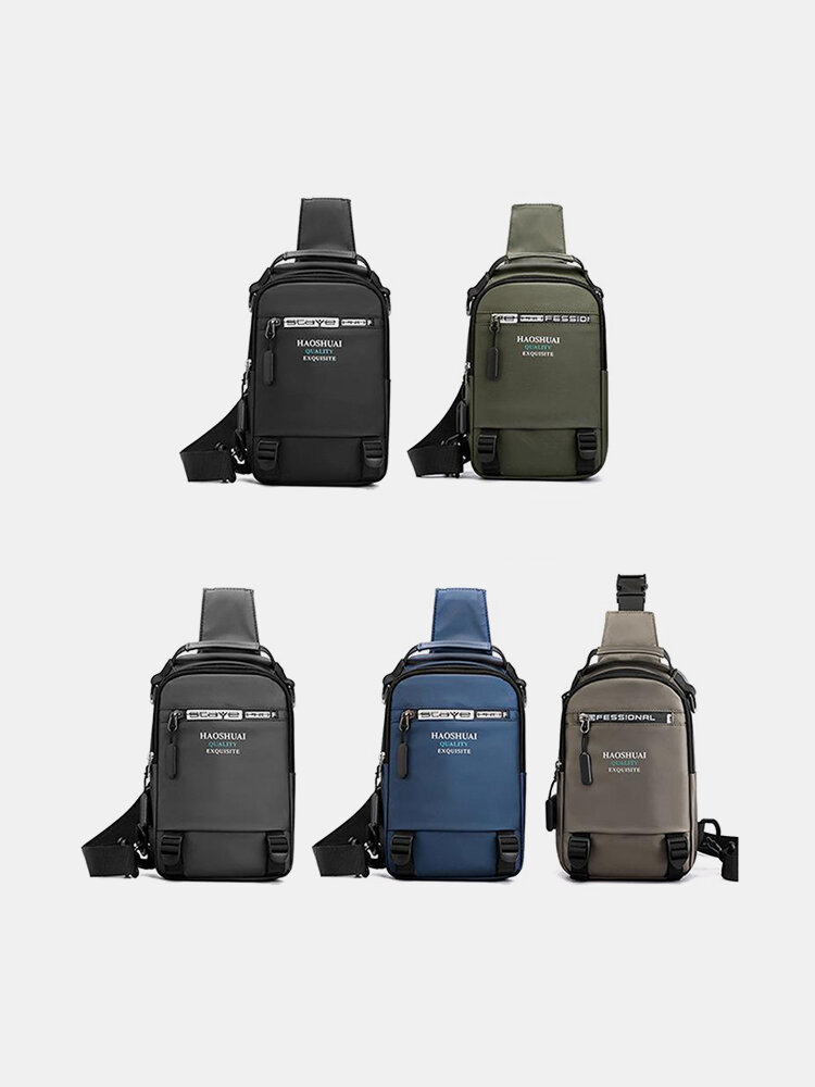 
	Men Nylon Fabric Casual Portable USB Charging Design Chest Bag Waterproof Daily Crossbody Bag
