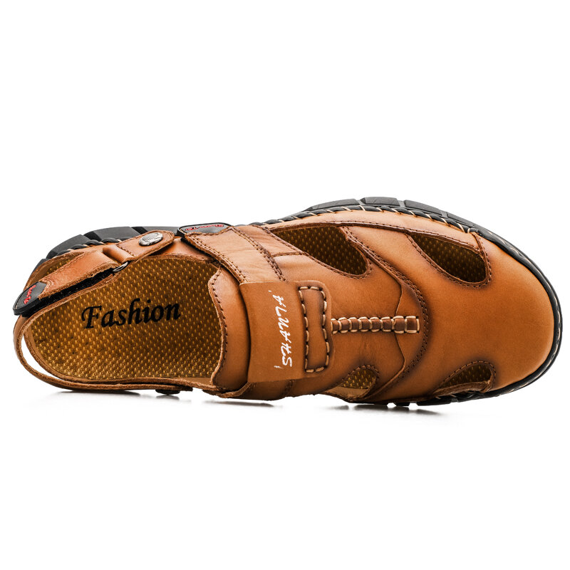 
	Men Genuine Leather Non Slip Hand Stitching Soft Sole Casual Sandals