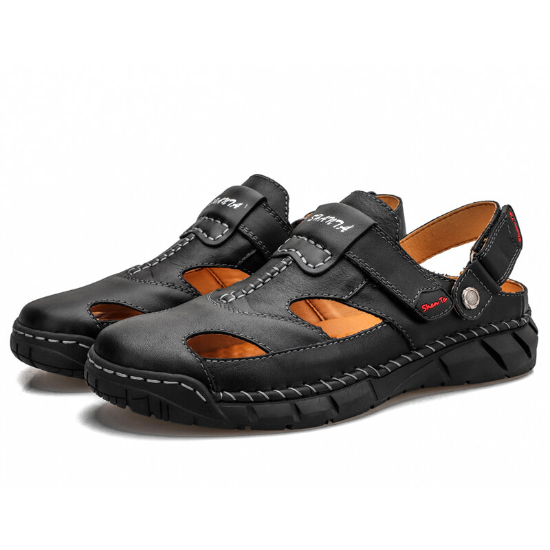 
	Men Genuine Leather Non Slip Hand Stitching Soft Sole Casual Sandals