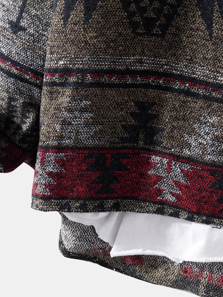 
	Mens Cotton Vintage Ethnic Print Lapel Casual Relaxed Fit Button Shirts