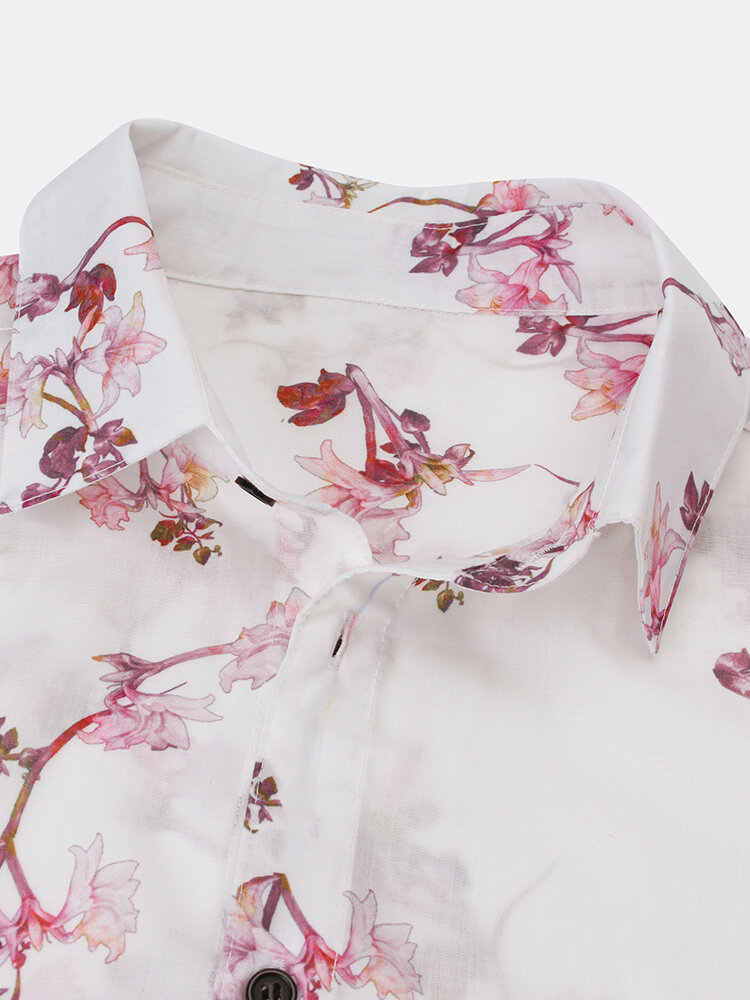 
	Flowers Printed Breathable Loose Short Sleeve Lapel Shirt