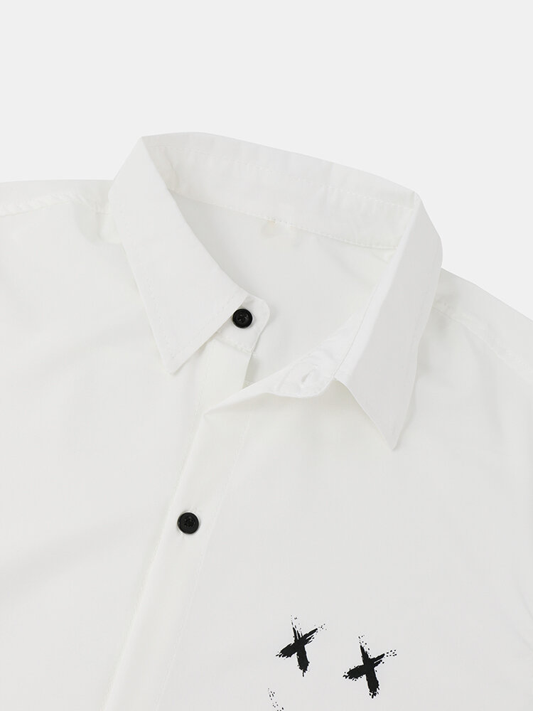 
	Mens Solid Color Smile Face Print Loose Light Short Sleeve Shirts