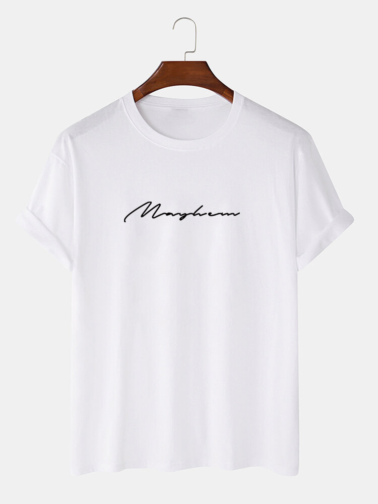 
	Mens Letter Script Print Casual 100% Cotton Short Sleeve T-Shirts