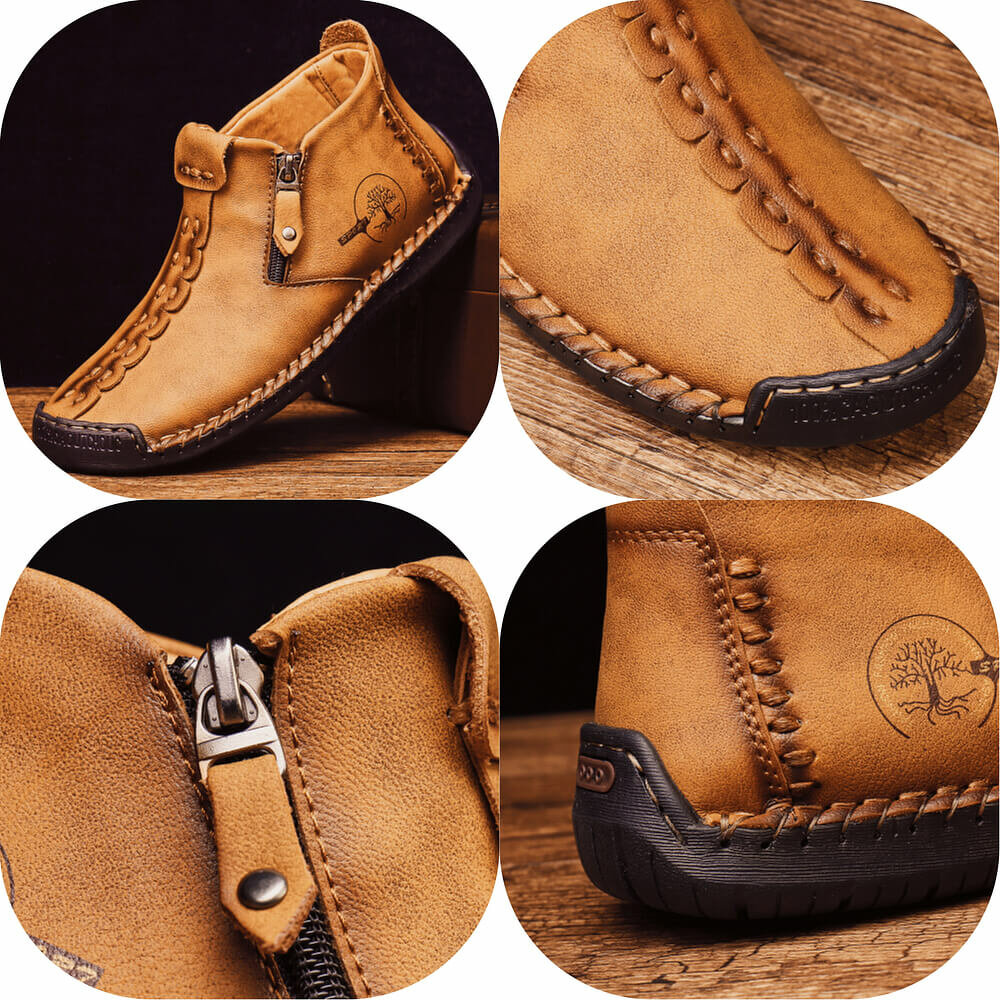 
	Men Hand Stitching Leather Non Slip Side Zipper Casual Boots