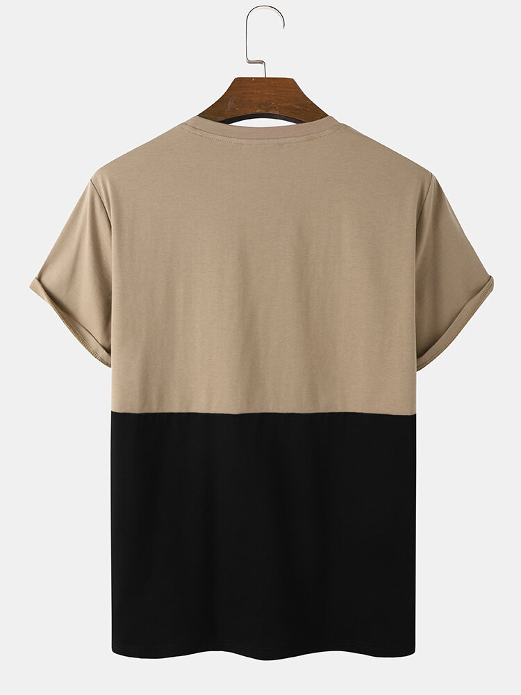 
	Mens Script Print Two Tone Stitching Casual Short Sleeve T-Shirts