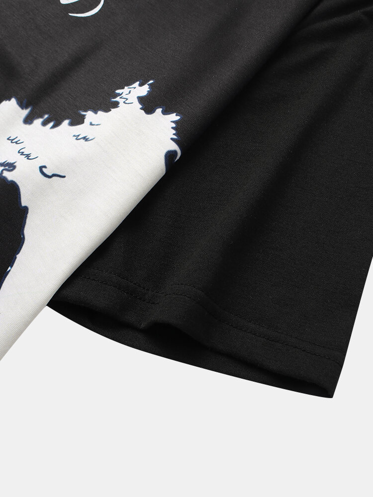 
	Mens Cartoon Wave Fish Print Short Sleeve White Ukiyoe T-Shirt