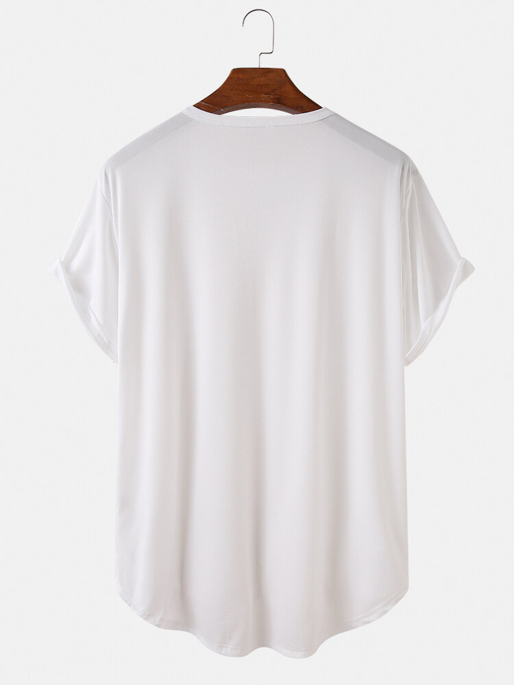 
	Mens HAPPIER Cartoon Bear Pattern Curved Hem Short Sleeve T-Shirt