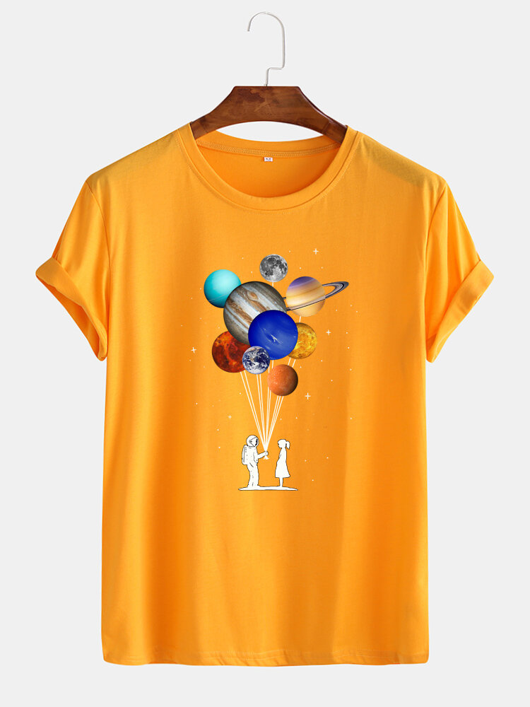 
	Mens Cotton Astronaut Colorful Planet Print O-Neck Casual Short Sleeve T-Shirts