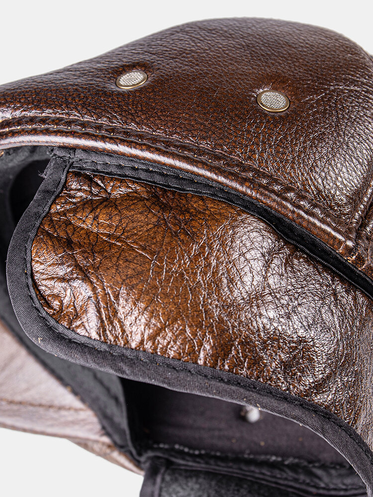
	Men Genuine Leather Keep Warm Plus Thickness Cotton Windproof Ear Protection Forward Hat Beret Hatd Duck Tongue Hat