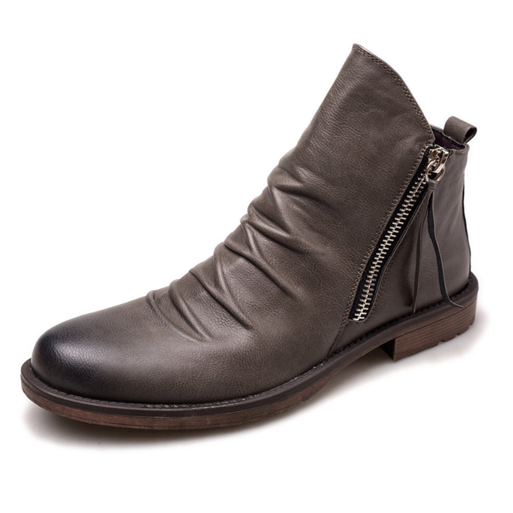 
	Men Retro Color Leather Non-Slip Zipper Side Tazzel Shoes