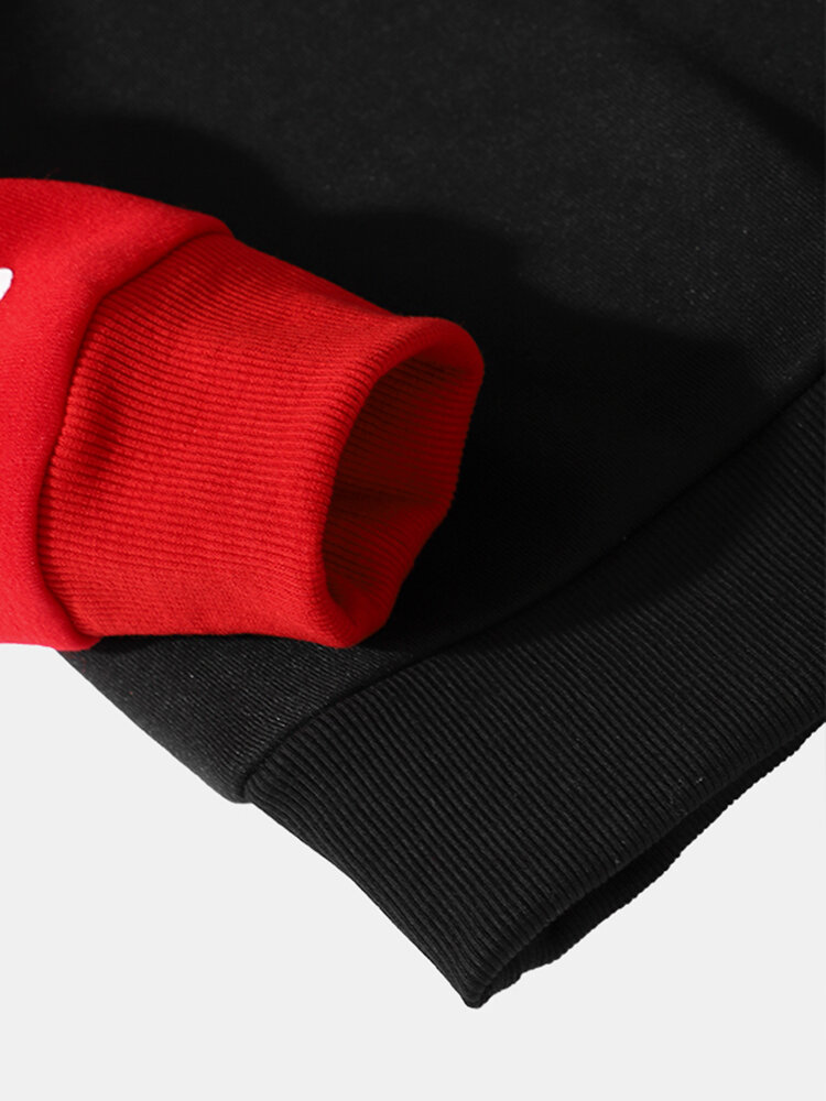 
	Mens Japanese Character Print Contrast Faux Twinset Street Drawstring Hoodies