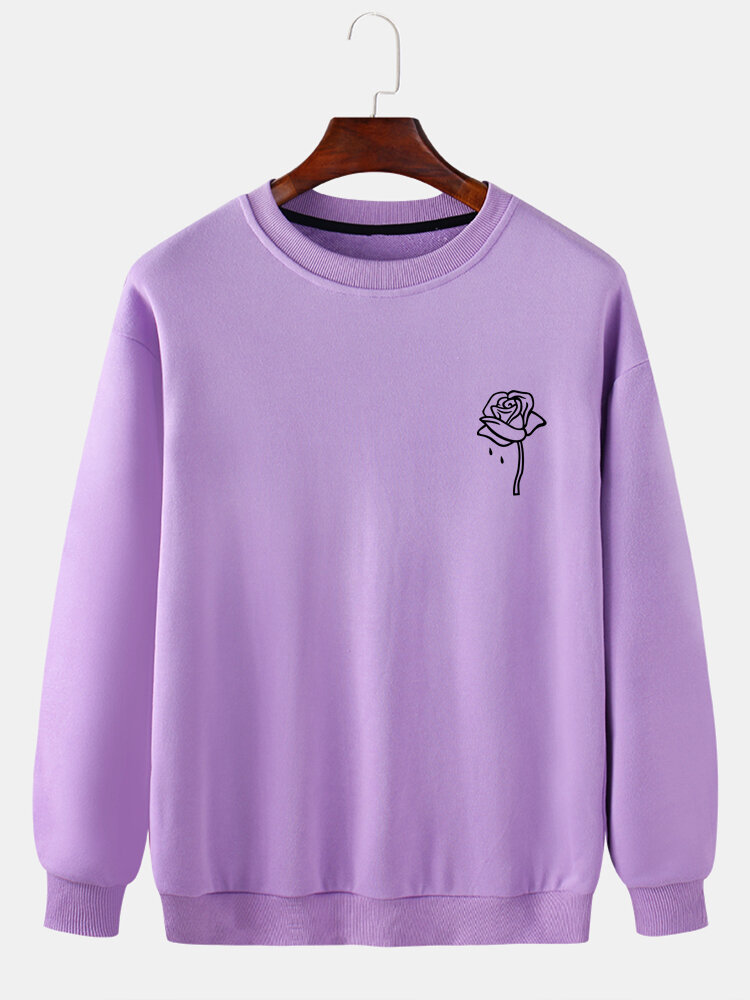 
	Mens Cotton Rose Printing Plain Casual Crew Neck Pullover Sweatshirts
