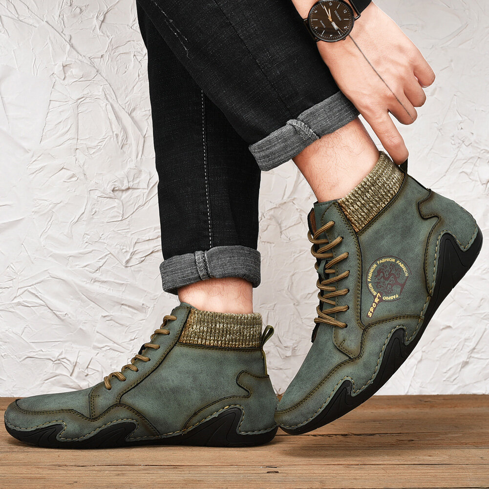 
	Menico Men Soft Slip Resistant Lace Up Microfiber Leather Ankle Boots